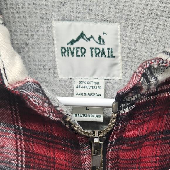 NWT Men's River Trail Zip Plaid Flannel Jacket  in Red and White Large MSRP $85. - Picture 4 of 6